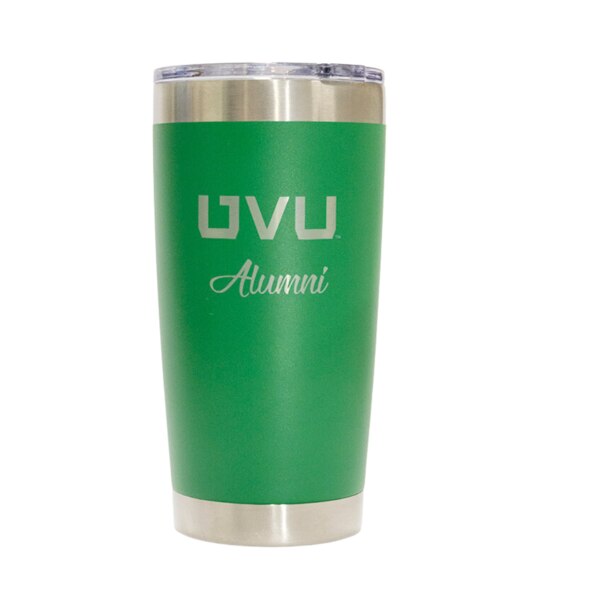 Green UVU Alumni tumbler, front